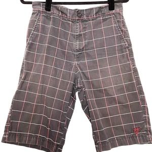 Vans Plaid Gray Shorts Youth Size 18 Logo Red White Pockets Skateboard Skate